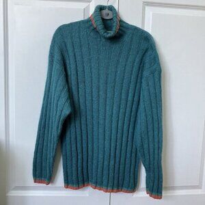Vintage Barry Bricken Sweater Womens L Mohair Blue Knit Turtleneck Long Line